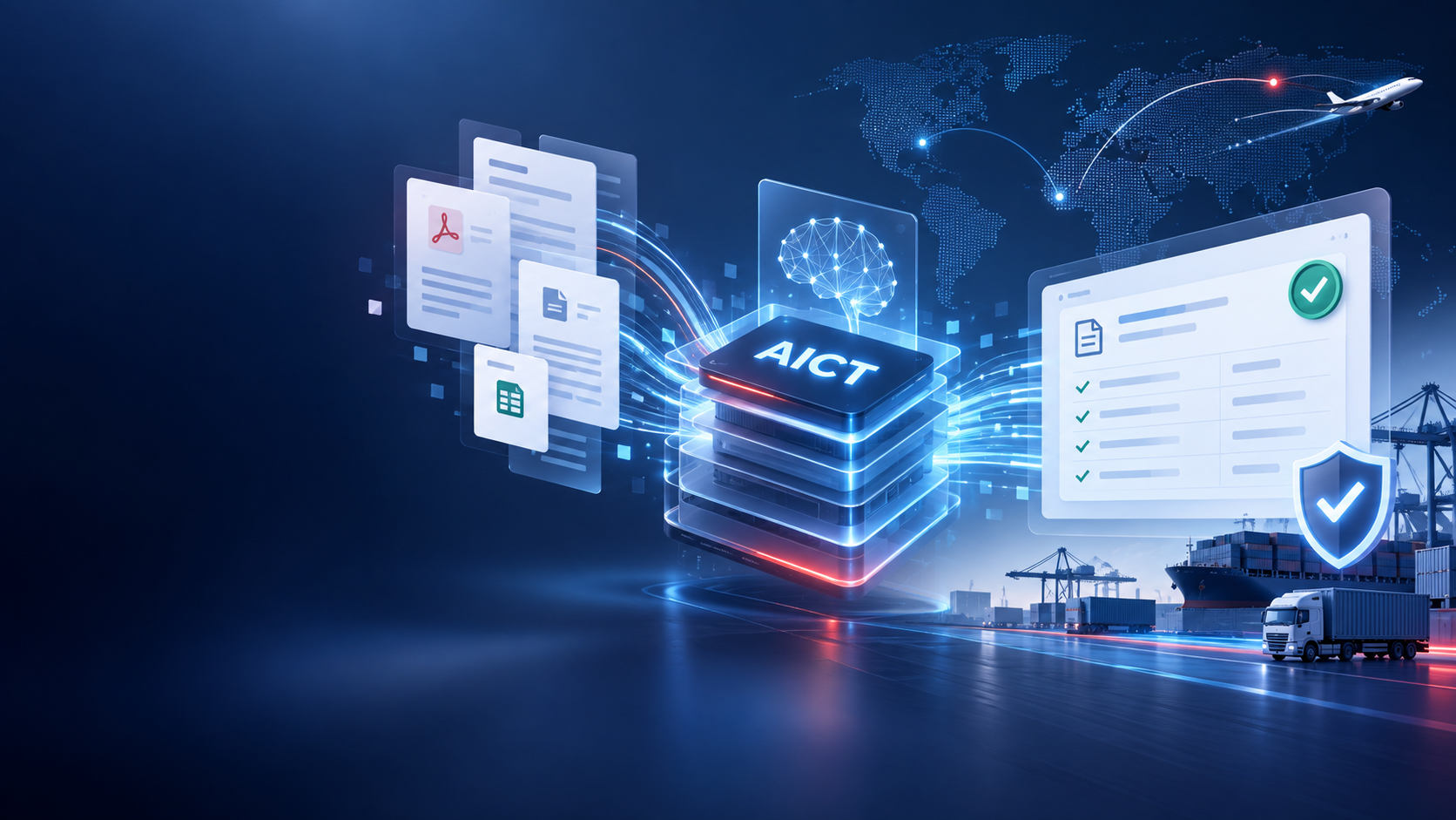 Illustration der AICT-Technologie für Dokumente und Außenhandel